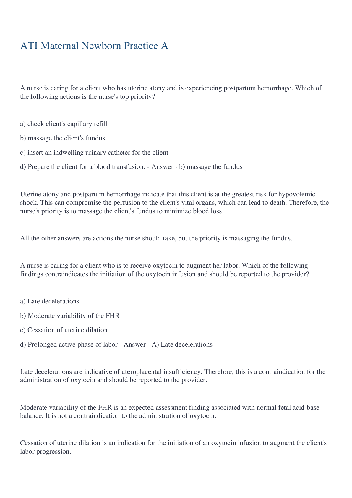 Preview image for ATI Maternal Newborn Practice A 2022/2023